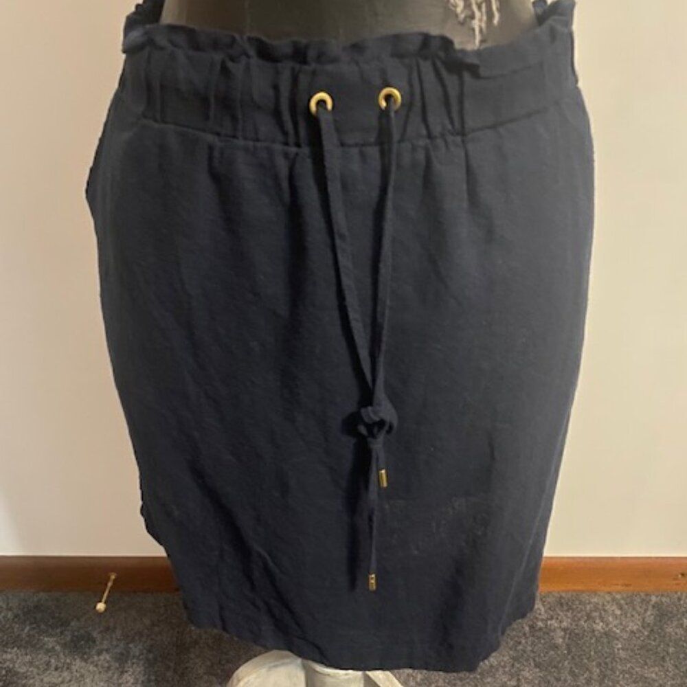Ellen Tracy Navy Blue Linen blend drawstring waist Pencil skirt, size XL
